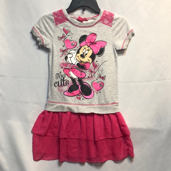 Disney Minnie Mouse ‘Too Cute’ Gray and Pink Dress, Size L10/12 - Picture 1 of 1